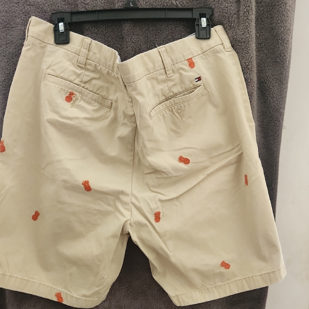 Tommy Hilfiger Tan Shorts with Orange Pineapple Design - Picture 3 of 3